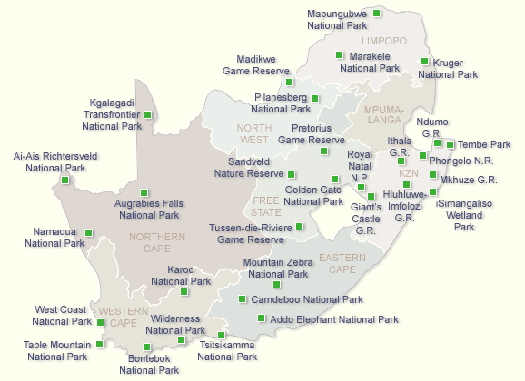Game Reserves and National Parks in South Africa
