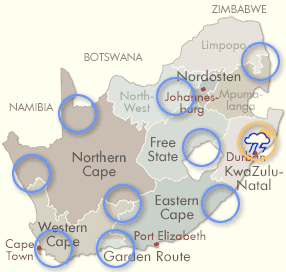 Durban Klima- und Reisewetter-Karte