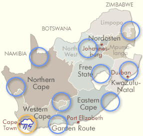 Kapstadt Klima- und Reisewetter-Karte