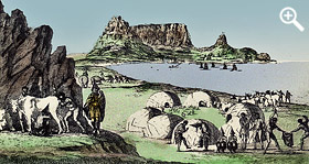 Khoikhoi Siedlung an der Tafelbucht